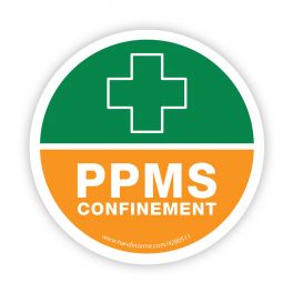 Autocollant rond PPMS Confinement - Vert et orange - Vinyle adhésif