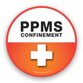 Autocollant rond PPMS Confinement - orange - Vinyle adhésif