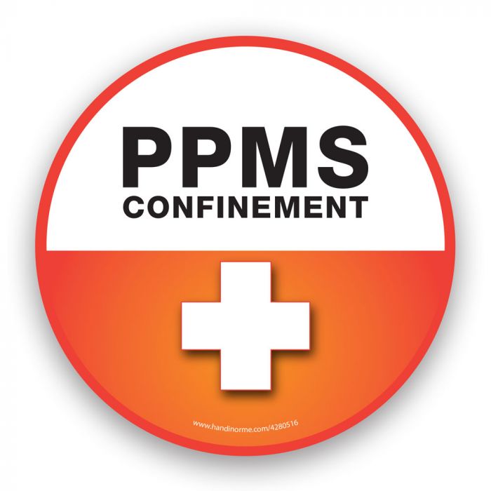Autocollant rond PPMS Confinement - orange - Vinyle adhésif