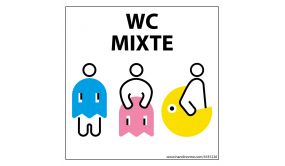 Panneau signalétique Homme+Femme+PMR + "WC Mixte" PacNorm - 125 x 125 mm 