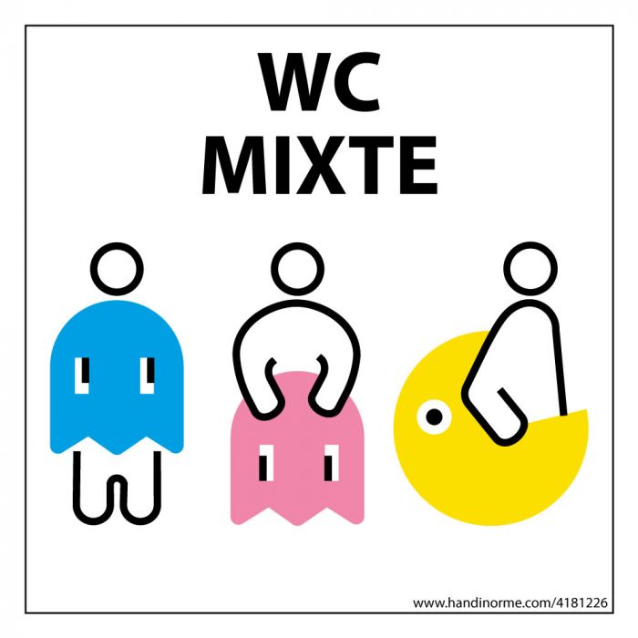 Panneau signalétique Homme+Femme+PMR + "WC Mixte" PacNorm - 125 x 125 mm