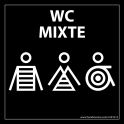 Panneau signalétique Homme+Femme+PMR + "WC Mixte" Marinière - 125 x 125 mm - noir