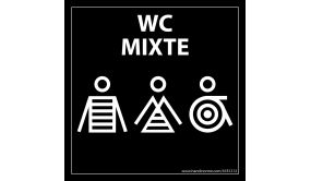 Panneau signalétique Homme+Femme+PMR + "WC Mixte" Marinière - 125 x 125 mm - noir