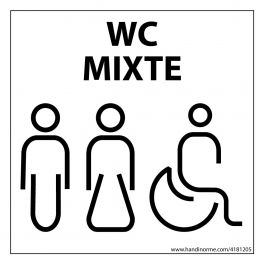 Panneau signalétique Homme+Femme+PMR + "WC Mixte" Nessa - 125 x 125 mm