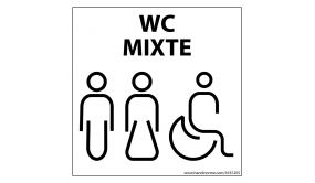 Panneau signalétique Homme+Femme+PMR + "WC Mixte" Nessa - 125 x 125 mm
