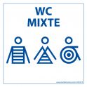 Panneau signalétique Homme+Femme+PMR + "WC Mixte" Marinière - 125 x 125 mm