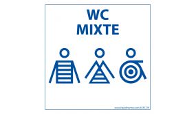 Panneau signalétique Homme+Femme+PMR + "WC Mixte" Marinière - 125 x 125 mm