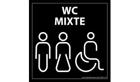 Panneau signalétique Homme+Femme+PMR + "WC Mixte" Meri - 125 x 125 mm 