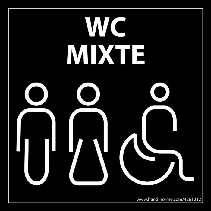 Panneau signalétique Homme+Femme+PMR + "WC Mixte" Meri - 125 x 125 mm
