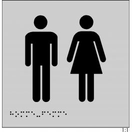 Plaques en relief et braille toilettes Hommes et Femmes rectangle fond gris