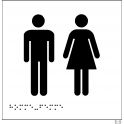 Plaques en relief et braille toilettes Hommes et Femmes rectangle fond blanc