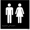 Plaques en relief et braille toilettes Hommes et Femmes rectangle fond noir