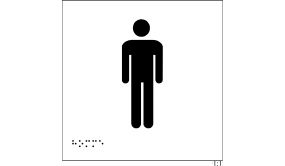 Plaque en relief et braille toilettes Hommes Dimensions:150 x 150 mm (carré) - 