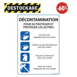 Destock - Panneau "décontamination - Consignes Pour Se Protéger Et Protéger Les Autres" - Format:a4 - Matériau:vinyle