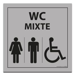 Panneau Signalisation - WC Mixte Femme Homme PMR - Gris
