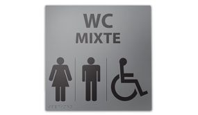 Panneau relief et braille WC MIXTE + picto Handicapé 