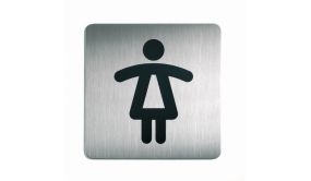 Plaque de porte - Toilettes Dames - Acier brossé inoxydable - 150x150mm