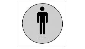 Plaque en relief et braille toilettes Hommes Dimensions:Ø 100 mm - 