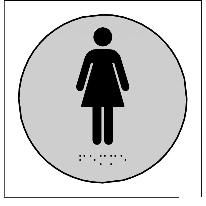 Plaques en relief et braille toilettes Femmes ROND GRIS