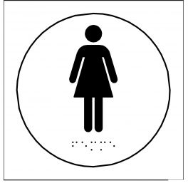 Plaques en relief et braille toilettes Femmes ROND BLANC
