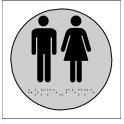 Plaques en relief et braille toilettes Hommes et Femmes rond fond gris