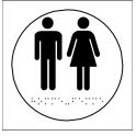 Plaques en relief et braille toilettes Hommes et Femmes rond fond blanc