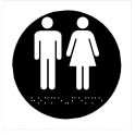 Plaques en relief et braille toilettes Hommes et Femmes rond fond noir