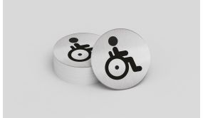 Pictogramme rond de porte - Toilettes personnes handicapées - diam : 83mm - acier