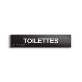 "Toilettes" Plaque de porte en braille et relief noir
