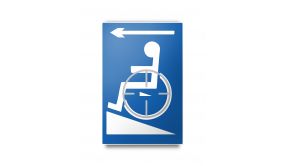 Plaque en relief et en braille - Symbole Handicapé flèche gauche Couleur:Bleu