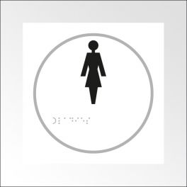 Panneau en relief et en braille "Femme" - Intérieur - Fond blanc et Picto noir