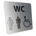 Pictogramme en aluminium brossé WC Homme / Femme / PMR - 15 x 15 cm