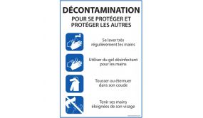 Panneau "décontamination - Consignes Pour Se Protéger Et Protéger Les Autres" - Vinyle/pvc - A5/a4